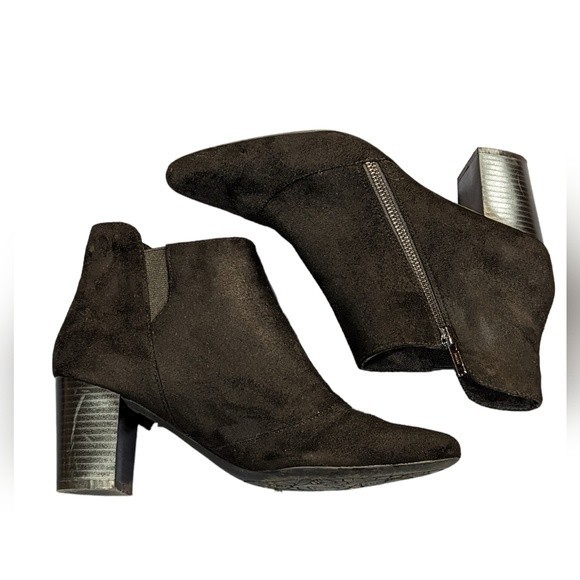 Rockport Black Micro Suede Ankle Boots Size 7 Block Heel Side Zip Closure Gail - Picture 4 of 16